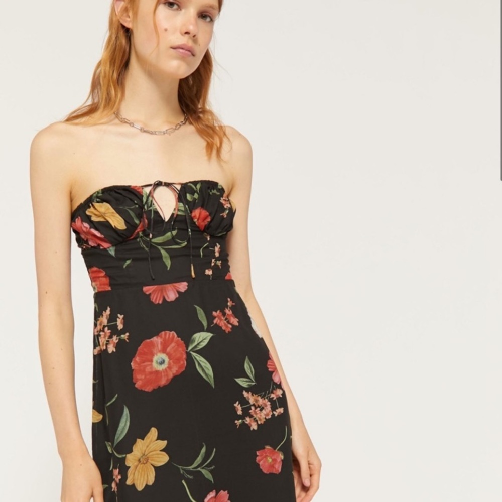 Urban Outfitters Floral Chiffon Strapless Midi Dress